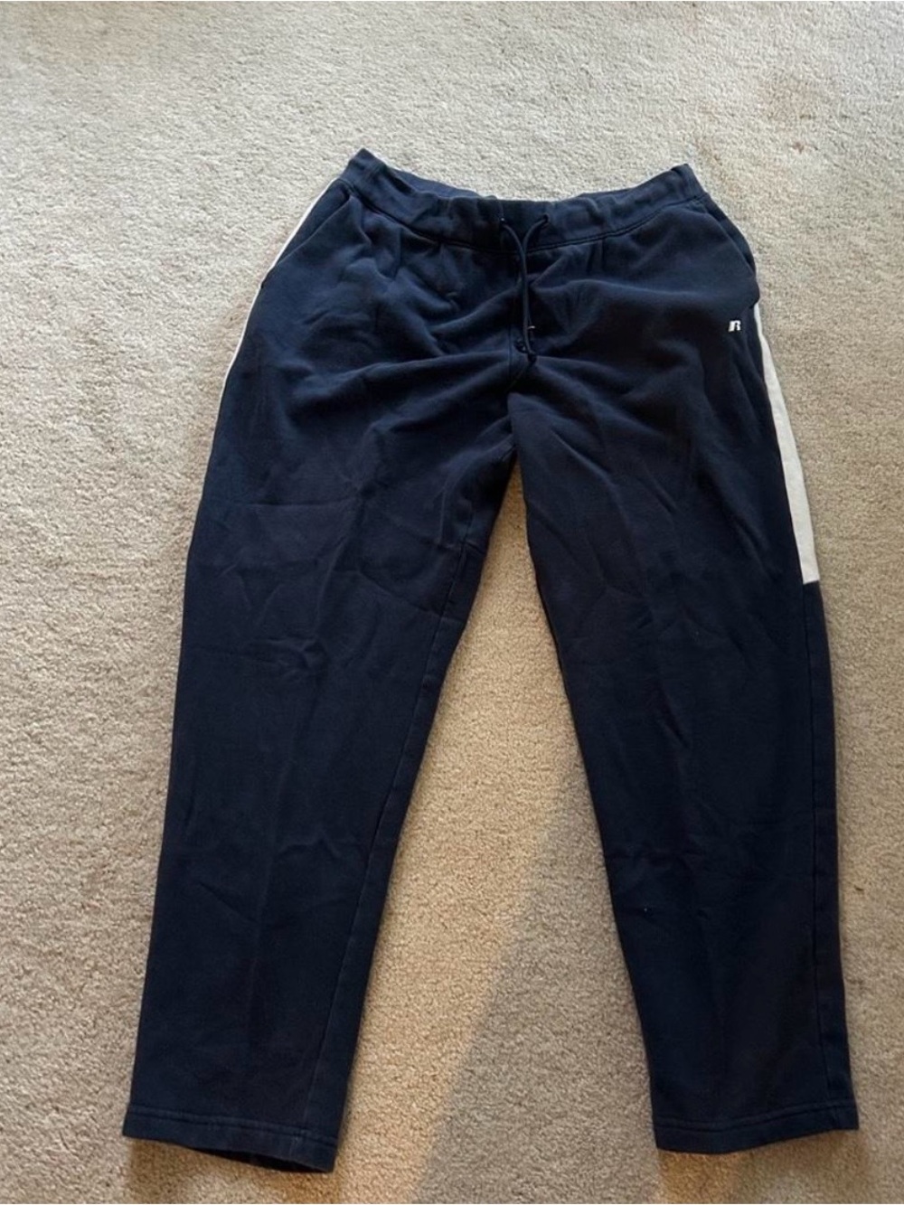 Russell Athletic Navy Joggers with White Side Stripe